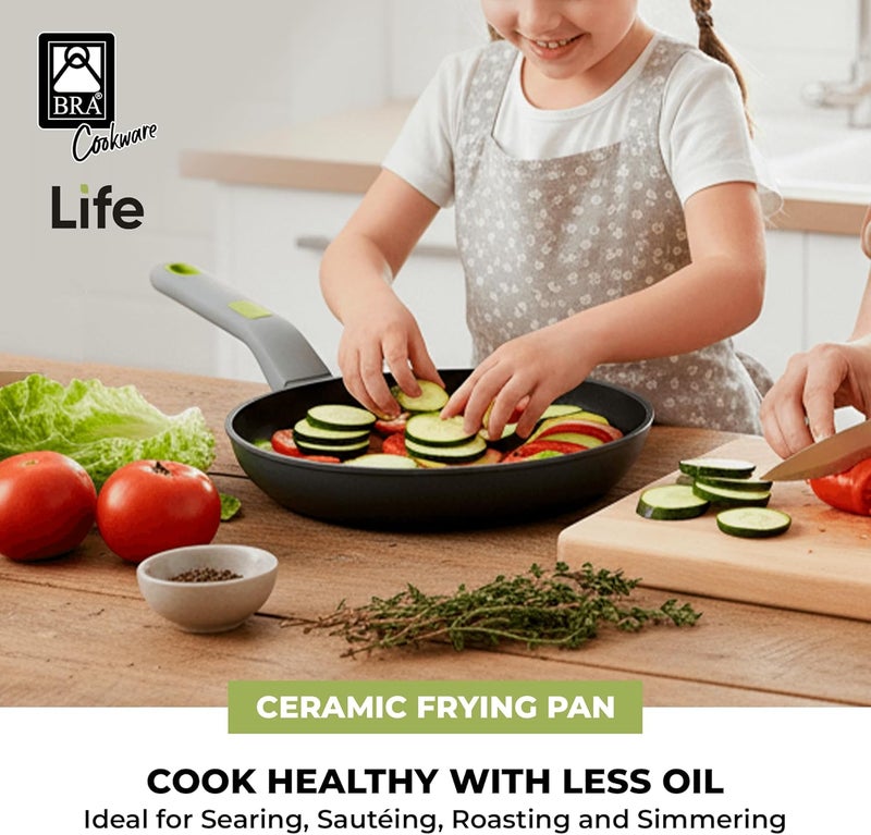 BRA COOKWARE Life Ceramic Nonstick Frying Pan | 9.5 Inch Recycled Cast Aluminum Skillet | Ceramic Non-Stick Fry Pan | PFOA Free Searing Skillet | All Cooktops (incl. Induction) | Soft-Touch Handle - Image 4